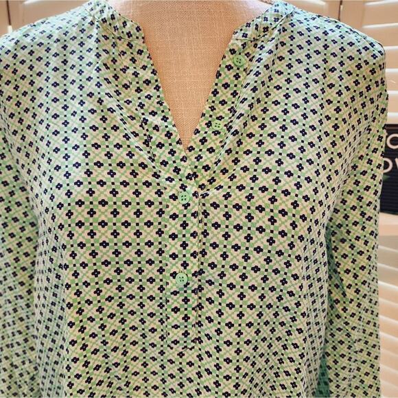 Joie Jira Silk Blouse Green Blue White Geometric Size Small - Picture 4 of 8
